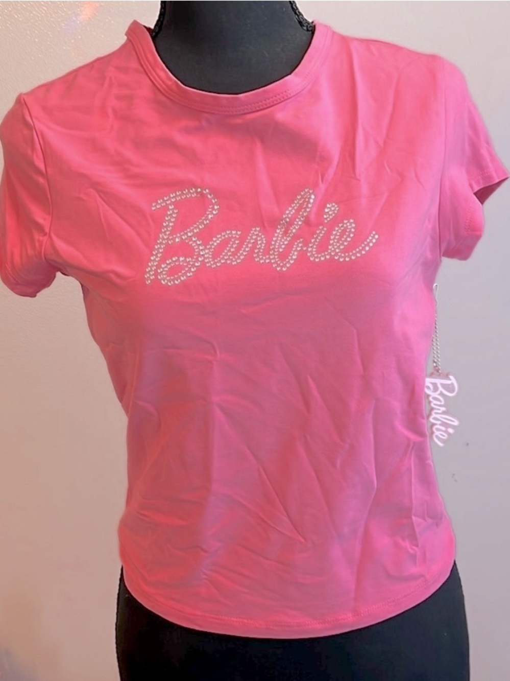 Forever 21 x Barbie Hot Pink Rhinestone Baby Tee